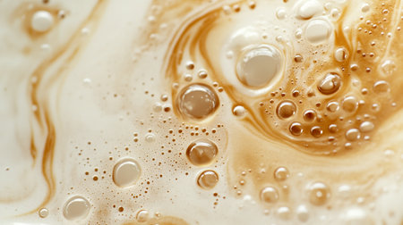 Coffee cup with foam and bubbles close up. Abstract backgroundの写真素材