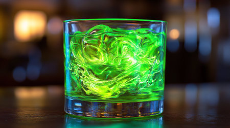 Alcoholic cocktail drink in glass on bar counter in night clubの写真素材