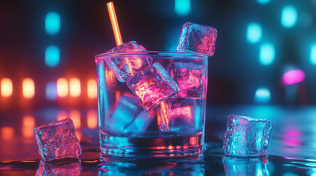 Cocktail in a glass with ice cubes on a dark backgroundの写真素材