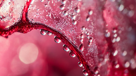 Drops of water on a red background. Shallow depth of fieldの写真素材