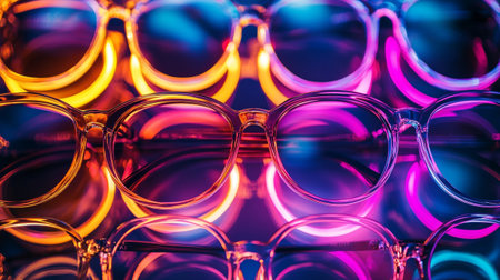 Glasses with reflection on a dark background. Selective focus.の写真素材