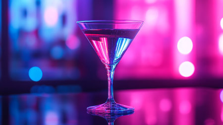 Cocktail in martini glass on bar counter in nightclub.の写真素材