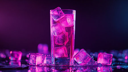Ice cubes in a glass with ice cubes on a black background.
