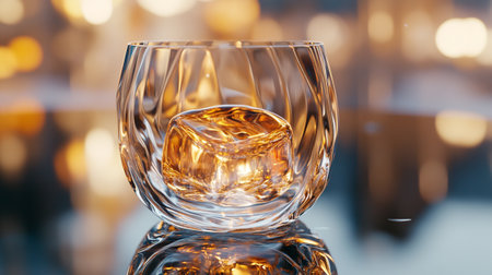 Cognac or brandy in a crystal glass on a blurred backgroundの写真素材