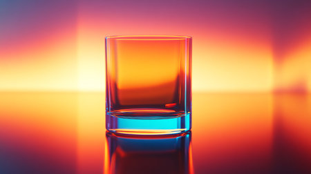 Glass on a colorful background. 3d rendering. Toned.の写真素材