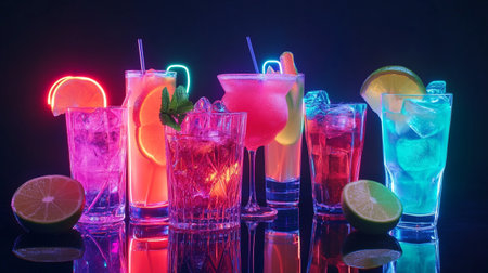 Colorful alcoholic cocktails on a dark background. Alcoholic drinks.の写真素材