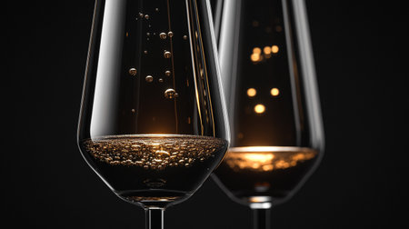 Glasses of white wine on dark background, closeup. Space for textの写真素材