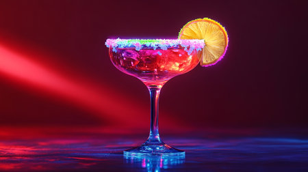 Cocktail in a martini glass with a slice of lemon on a dark backgroundの写真素材