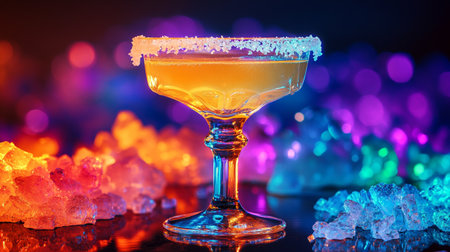 Cocktail with ice cubes on a dark background. Cocktail in a martini glass.