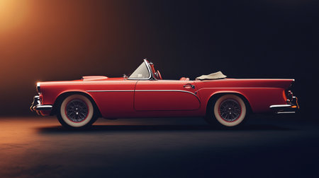 Classic car on a dark background. 3d rendering. toned imageの写真素材