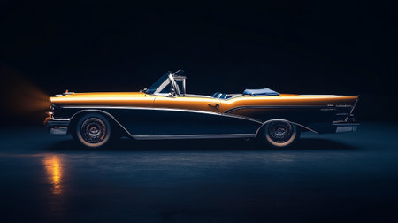 Retro cabriolet on black background. 3D rendering.の写真素材