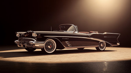 Classic american car on a dark background. 3D Rendering