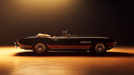 Classic car on a dark background. 3D render. Studio shot.の写真素材