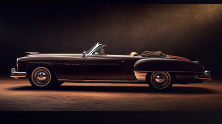 Vintage car on a dark background. Side view. 3d renderingの写真素材