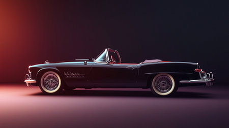 Classic car on a dark background, 3d render, toned image