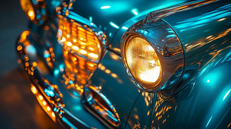 Close-up of headlight of a vintage car. Selective focus.の写真素材