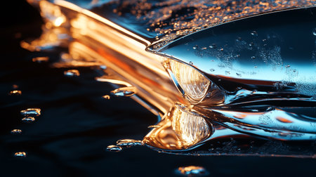 Close up of a car engine oil drop splashing in water.の写真素材