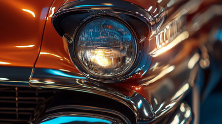 Headlight of a classic american car. Close-up.の写真素材