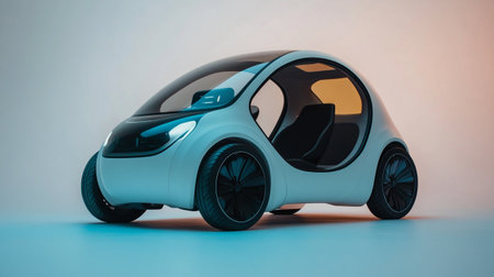 Modern electric car on a blue background. 3d render. Concept of ecological transport.