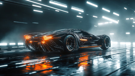 3D rendering of a brand-less generic concept car in a dark studio environment