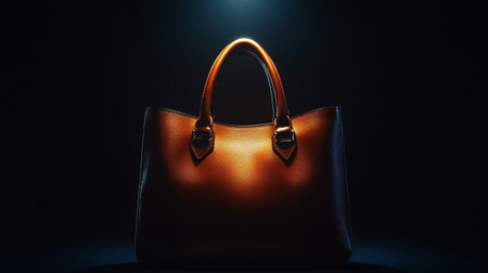 Luxury leather handbag on dark background. Close-up.の写真素材