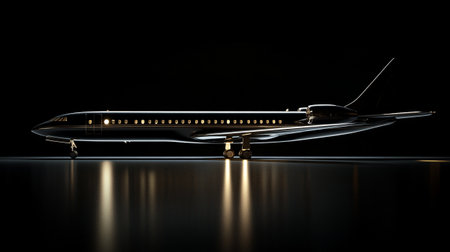 Airplane on a dark background. 3d render. Business travel conceptの写真素材