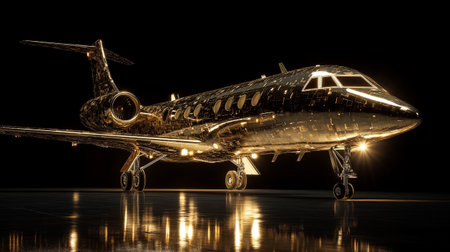 3D rendering of an old airplane at night with a dark backgroundの写真素材