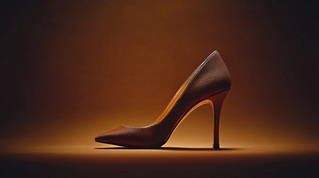 High heel women shoes on brown background. Fashion and beauty concept.の写真素材