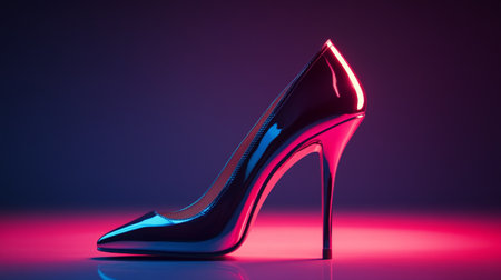 High heel women shoe on purple background. 3d render illustration.の写真素材
