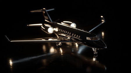 Small private jet on a dark background. 3d render illustration.の写真素材