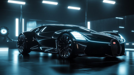 3D rendering of a brand-less generic concept car in a garage