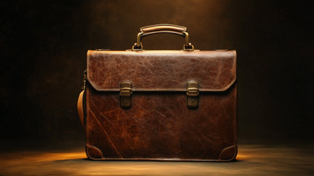 Vintage leather briefcase on a dark background. 3d rendering