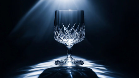 Wineglass on a dark background with rays of light. 3d renderingの写真素材