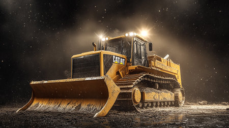 Bulldozer on a construction site in the night. 3d rendering