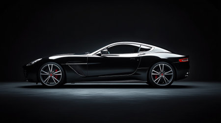 Black luxury sports car coupe on dark background. 3d renderingの写真素材