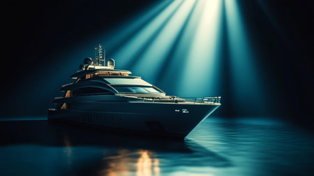 luxury yacht in the sea on a dark background. 3d renderingの写真素材