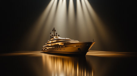 luxury yacht on the water in the dark. 3d renderingの写真素材