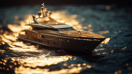 Yacht on the water at sunset. 3D illustration. Selective focus.