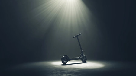 Electric scooter in a dark room with spotlights. 3D Renderingの写真素材