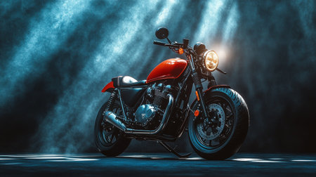 Motorcycle on a dark background with smoke. 3d rendering.