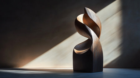 Wooden sculpture in the rays of the sun. 3d renderingの写真素材