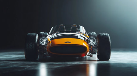 View of a yellow sports car on a dark background - 3d rendering