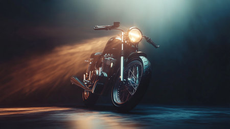 3d rendering of a vintage custom motorcycle on a dark background with smoke