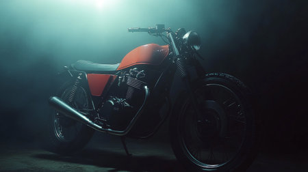 Motorcycle in smoke on a dark background. 3d rendering.
