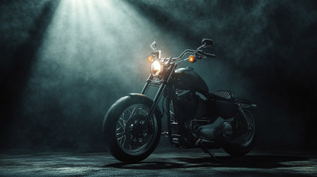 3d rendering of a classic chopper motorcycle on a dark backgroundの写真素材