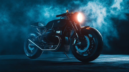 Motorcycle on dark toned foggy background. Motorcycle concept.の写真素材