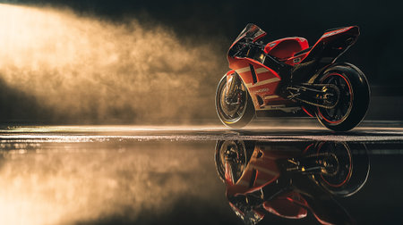 Racing motorcycle on a dark background. 3d rendering toned imageの写真素材
