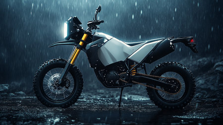 3d rendering of a powerful motorcycle in the rain. Mixed mediaの写真素材