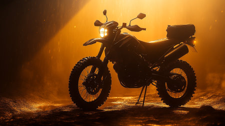 Motorcycle in the rain. Motorcycle in the rain at night.