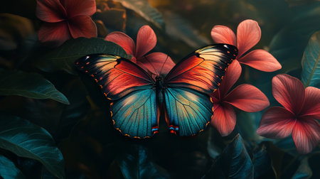 Beautiful butterfly on the flower. Colorful background. Close up.の写真素材